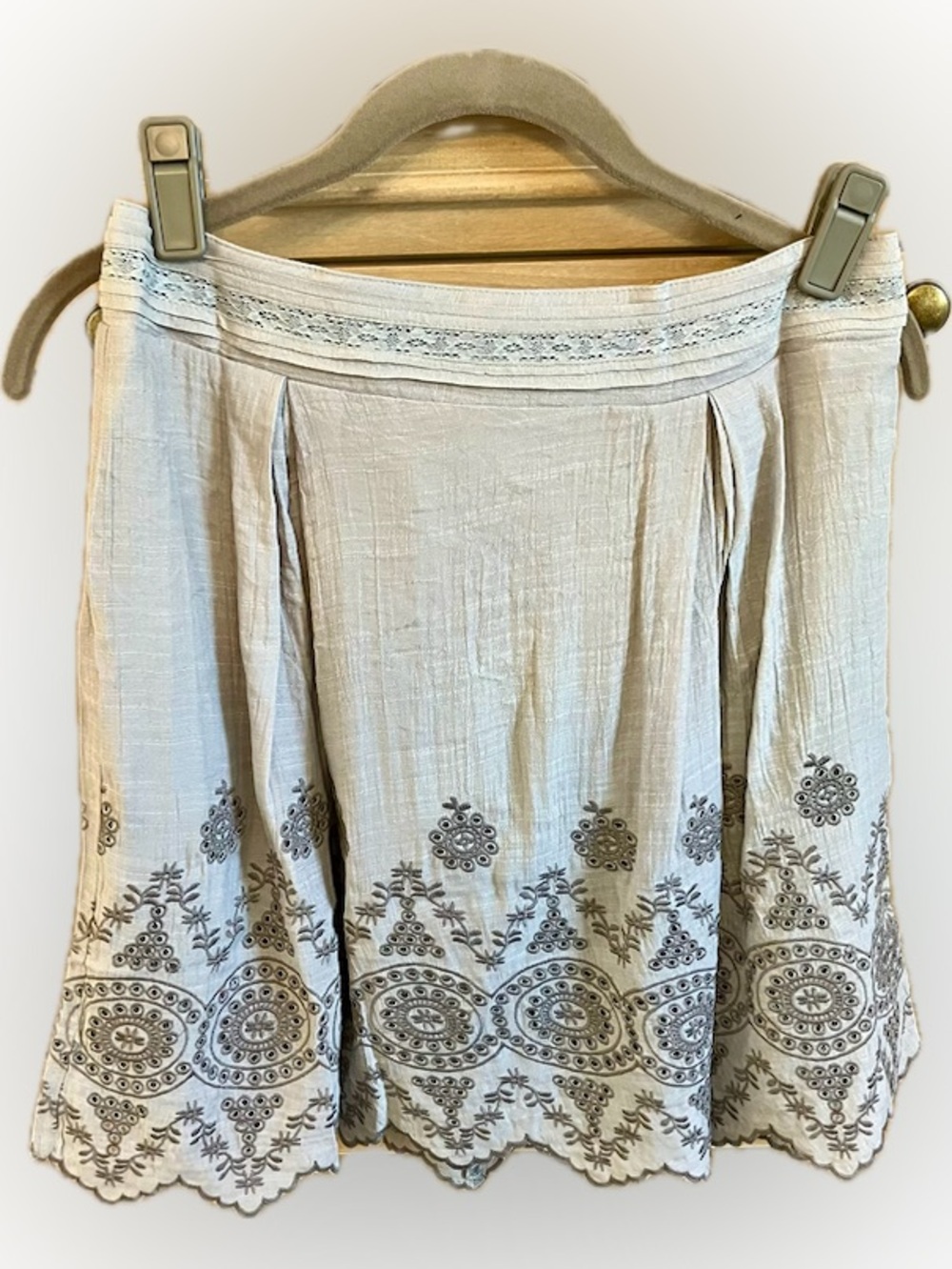 Embroidered Silver/Gray A-Line Cotton Mini Skirt